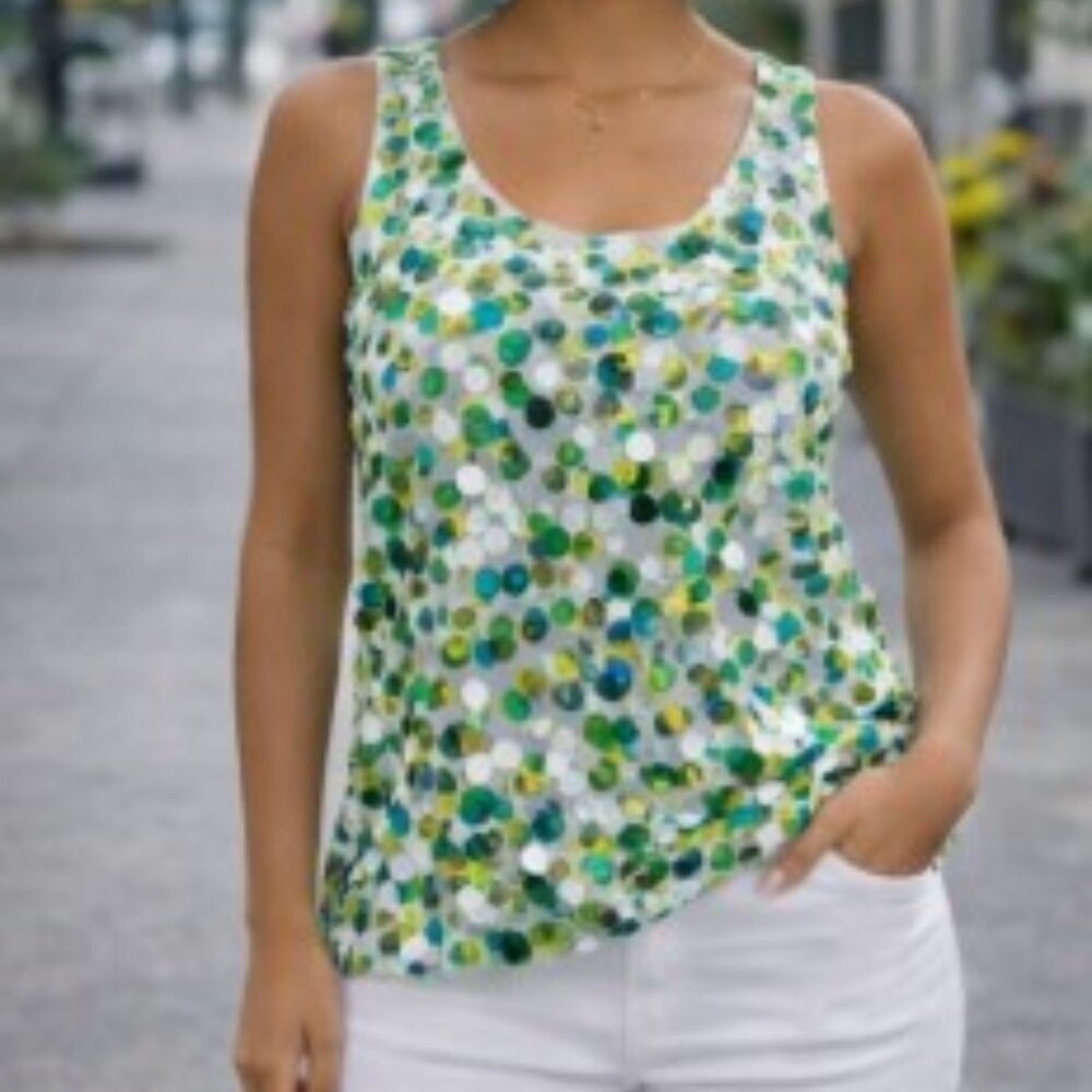 Susan Bristol Green & Blue Sequin Sleeveless Sparkle Glam Tank Top